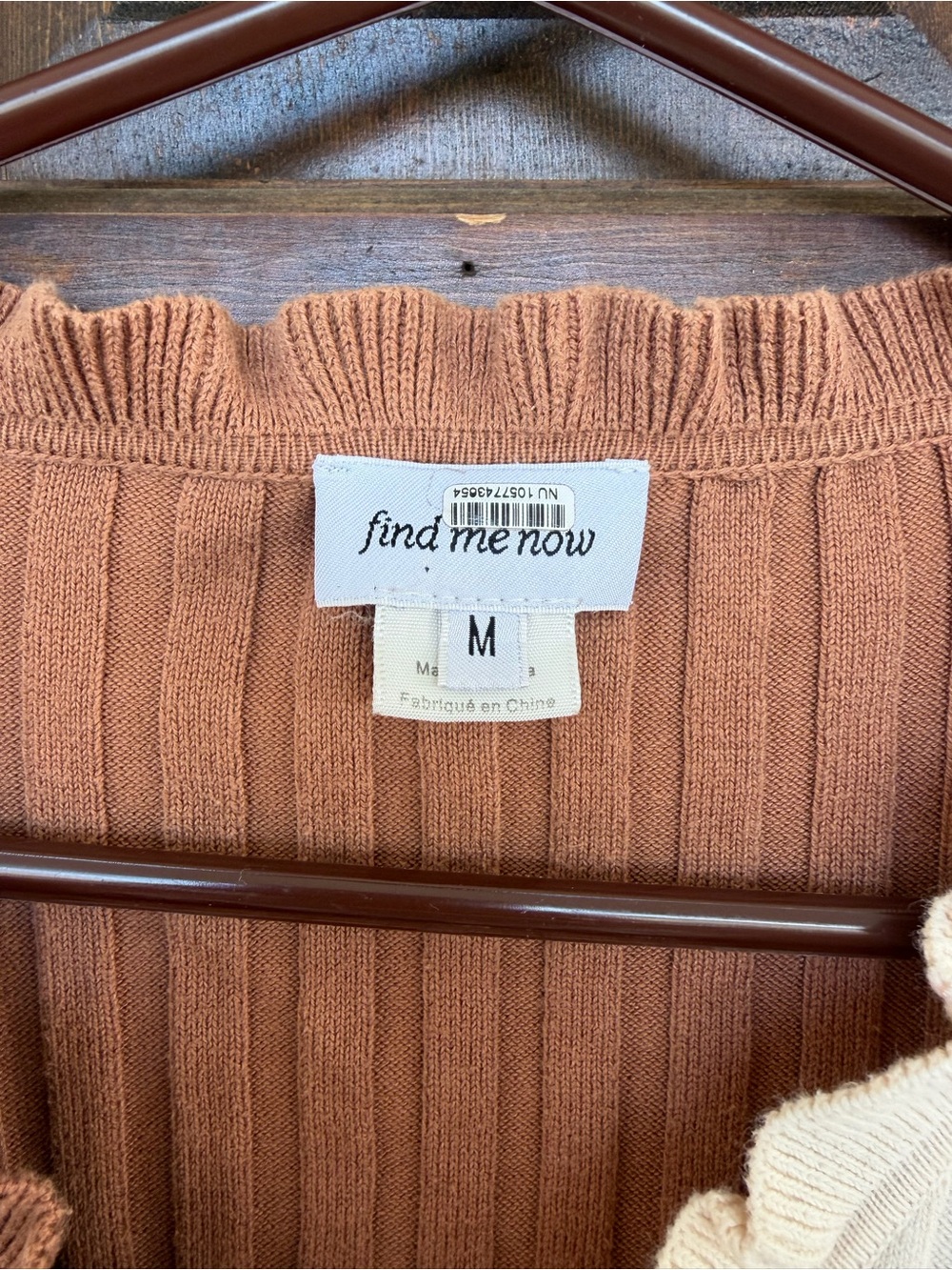 Finders Keepers Ribbed Two-Tone Ruffle-Edge Top — Brown & Cream - Picture 4 of 6